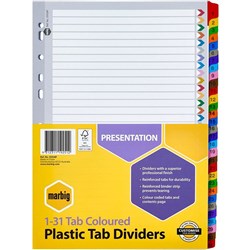 DIVIDERS A4 31 TAB ASST COLOURS SET