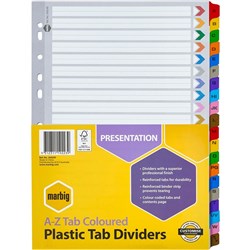 DIVIDERS A4 A-Z REINF TAB PP ASST SET