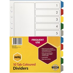 A4 10 TAB MULTI COLOUR PP POLY PROP DIVIDER SET