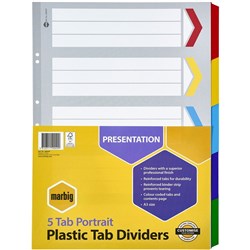 MARBIG COLOURED DIVIDERS A3 1-5 TAB BOARD PORTRAIT ASST PK
