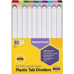 MARBIG COLOURED DIVIDERS A3 10Tab Board L/Scape Asst PK10