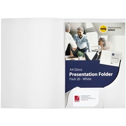 MARBIG PRESENTATION FOLDERS Pro Series A4 White Gloss PK20