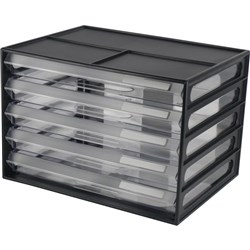 ITALPLAST A4 DOCUMENT CABNET 5 Drawer Black/Clear I326BLK **LANDSCAPE**