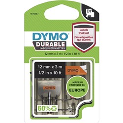 DYMO D1 DURABLE LABELLING TAPE Cassetes Black on Orange 12mmx3m