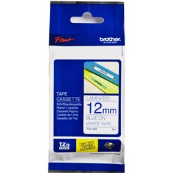 BROTHER TZE233 PTOUCH TAPE 12MMx8M Blue on White Tape