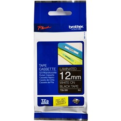 BROTHER TZE335 PTOUCH TAPE 12MMx8M White on Black Tape