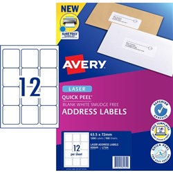 AVERY ADDRESS LASER LABELS L7164 12UP 63.5x72mm BX100