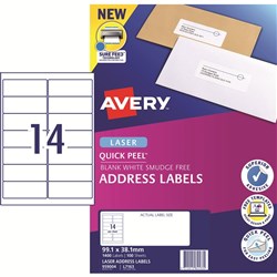 AVERY ADDRESS LASER LABELS L7163 14UP 99.1x38.1mm 100SHTS 1400 LABELS