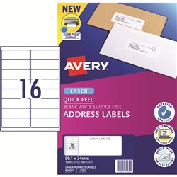 AVERY ADDRESS LASER LABELS L7162 16UP 99.1x34mm BX100