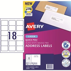 AVERY ADDRESS LASER LABELS L7161 18UP 63.5x46.6mm BX100