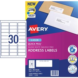 AVERY ADDRESS LASER LABELS L7158 30UP 64x26.7mm BX100