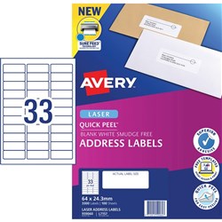 AVERY ADDRESS LASER LABELS L7157 33UP 64x24.3mm BX100