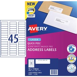 AVERY ADDRESS LASER LABELS L7156 45UP 58x17.8mm BX100