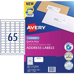 AVERY ADDRESS LASER LABELS L7651 65 L/P/Sht 38.1x21.2mm BX100