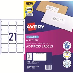 LABELS 38.1x63.5 AVERY LASER 21UP L7160 PK20