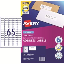 AVERY MEDIA LASER LABELS L7651 38.1x21.2mm MINI ADDRESS 65UP PK25