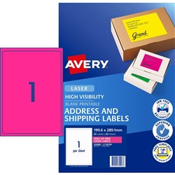 AVERY FLUORO COPIER LASER LABELS 199.6x289.1MM PINK PK25