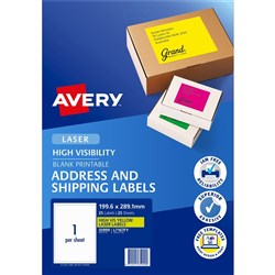 AVERY FLUORO COPIER LASER LABELS 210 X 297MM YELLOW PK25