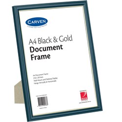 Q-FRAME CERTIFICATE FRAME BLACK WITH GOLD A4 Black With Gold Trim D
