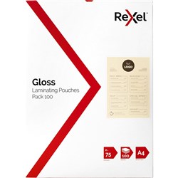 LAMINATING POUCH A4 REXEL 75/150 GLOSS FINISH PK100