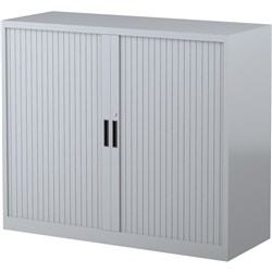STEELCO TAMBOUR DOOR CUPBOARD 2 Shelf Silver Grey H1015xW1200xD463mm