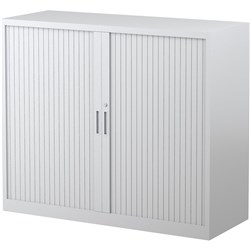 STEELCO TAMBOUR DOOR CUPBOARD 2 Shelf White Satin H1015xW1200xD463mm