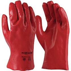 MAXISAFE CHEMICAL RESISTANT Gloves PVC Single Dipped Red 27cm