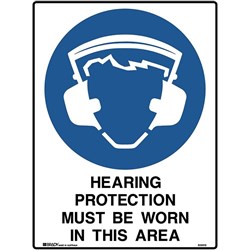 BRADY MANDATORY SIGN Hearing Protection 450x600mm Polypropylene