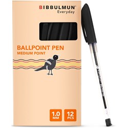 BIBBULMUN BALLPOINT PEN MEDIUM Black Pack of 12 (PREMIUM)