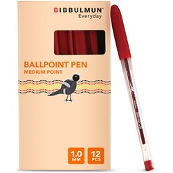 BIBBULMUN BALLPOINT PEN MEDIUM Red Pack of 12 (PREMIUM)