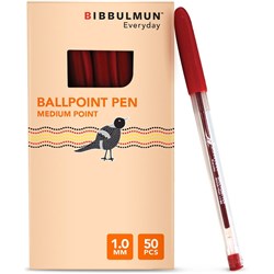 BIBBULMUN BALLPOINT PEN MEDIUM Red Pack of 50