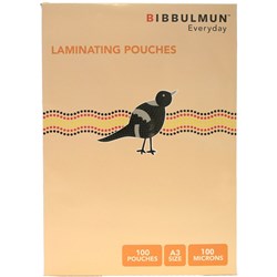 BIBBULMUN LAMINATING POUCHES A3 100 Micron Pack of 100