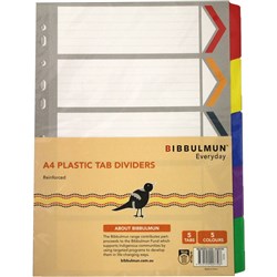 BIBBULMUN REINFORCED DIVIDER A4 5 Tab Assorted